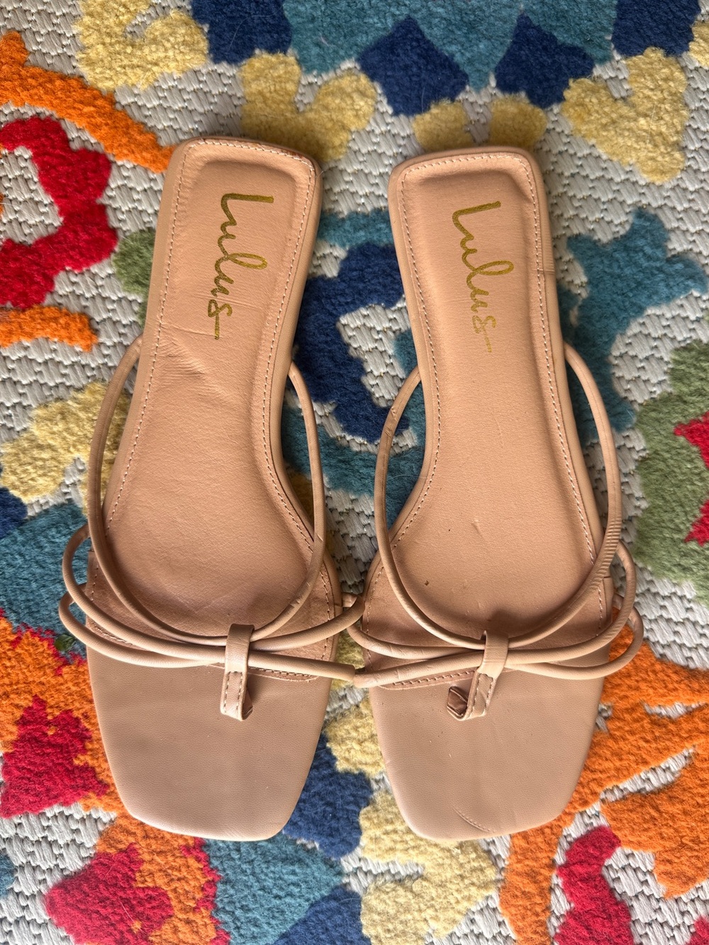 Lulus Nude Square Toe Slip-On Strap Sandals Women’s Size 8.5 NWOT